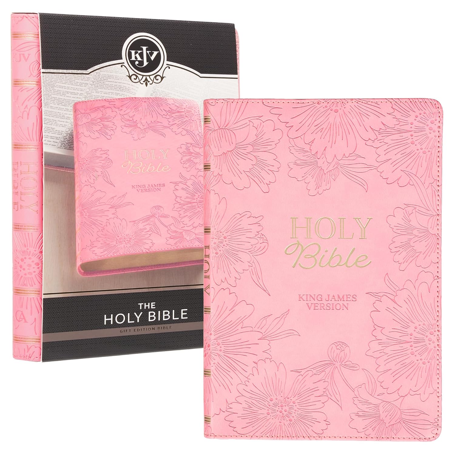 KJV Holy Bible, Gift Edition King James Version, Faux Leather Flexible Cover, Blossom Pink Floral