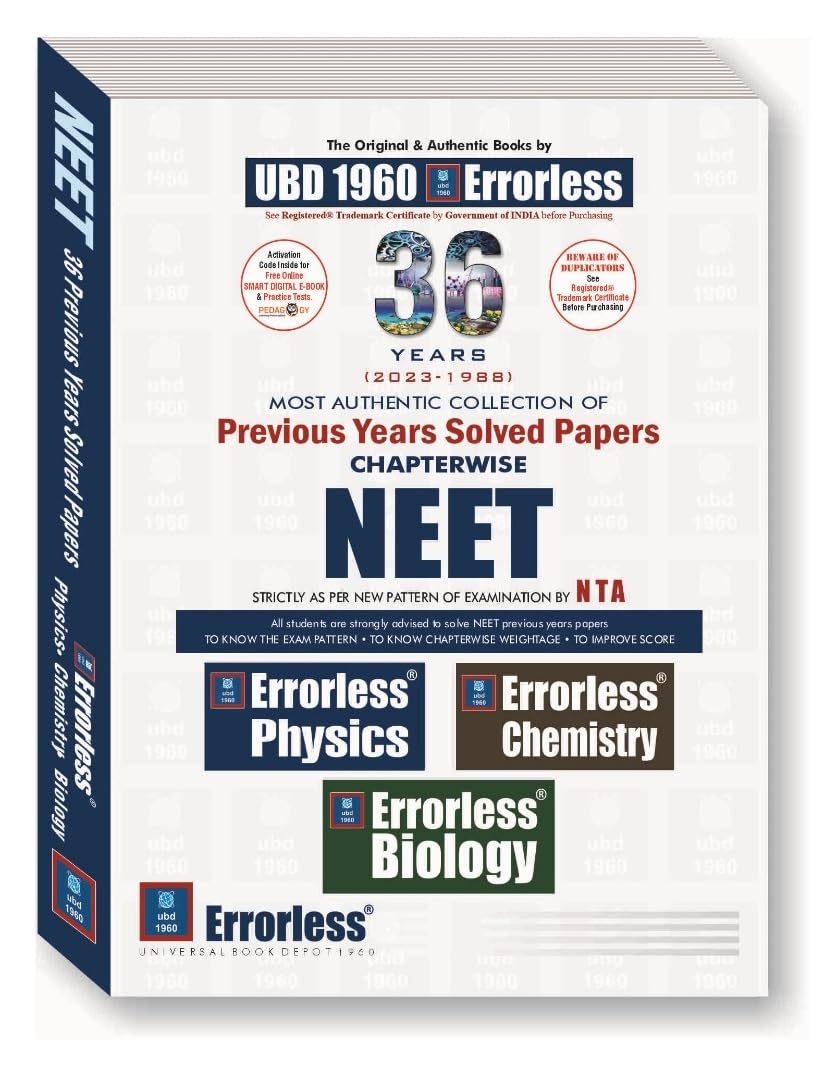 UBD1960 Errorless 36 Years Chapterwise solved Papers for Physics + Chemistry+ Biology for NEET New Edition 2024 by UBD1960 (Original Errorless with Trademark Certificate)