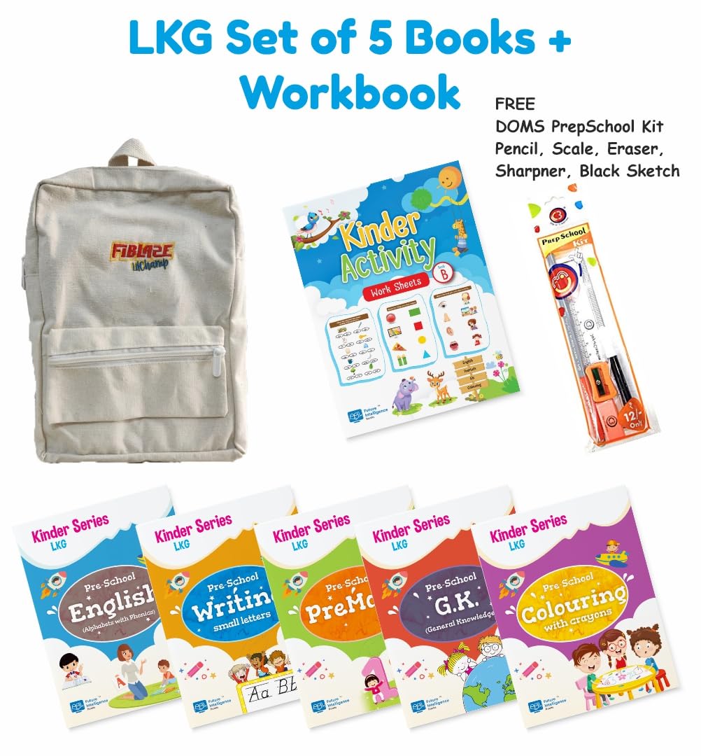 Kinder Series LKG books for kids CBSE 244 pages + LKG Activity Worksheets 120 pages (Alphabets, Writing, Maths, GK or EVS, Colouring + Worksheets) 4-6 Years + Free BEN10 School Bag