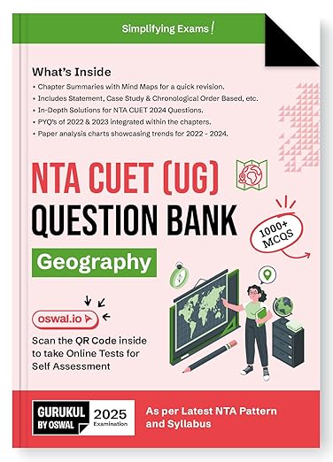 Gurukul NTA CUET (UG) Geography Question Bank Exam 2025 : 1000+ MCQs, Chapter Summary with Mind Maps, 2024 Solved Paper, PYQs, Paper Analysis Charts, Common University Entrance Test Computer Based