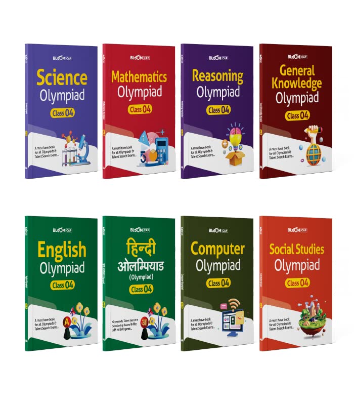 Arihant Bloom CAP Olympiad Science, Social Studies, Mathematics, Reasoning, English, General Knowledge, Hindi, Computer Class 4 (Set of 8 books)