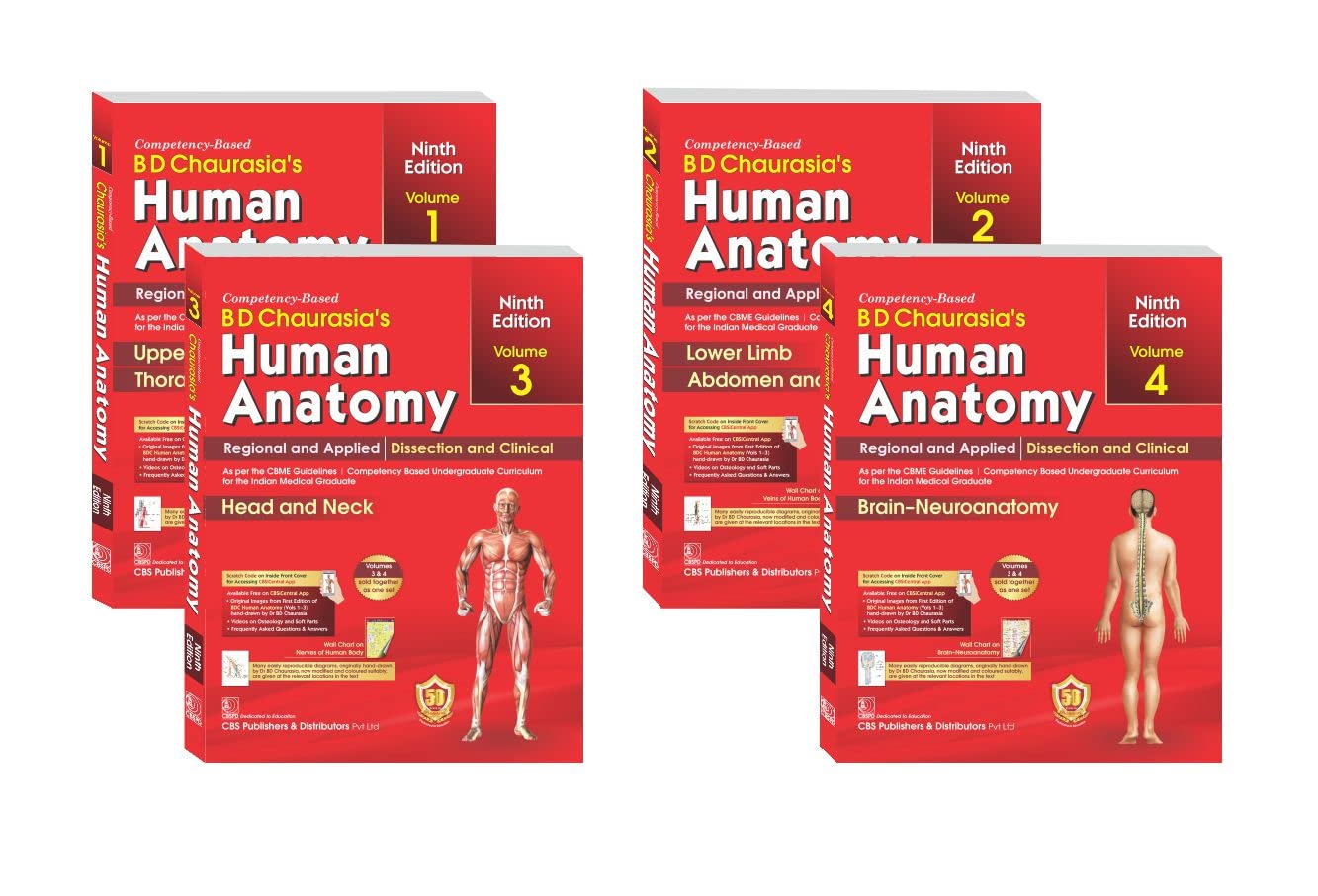 B D CHAURASIA'S HUMAN ANATOMY 9th Ed, 4 Volume Set (PB - 2023)