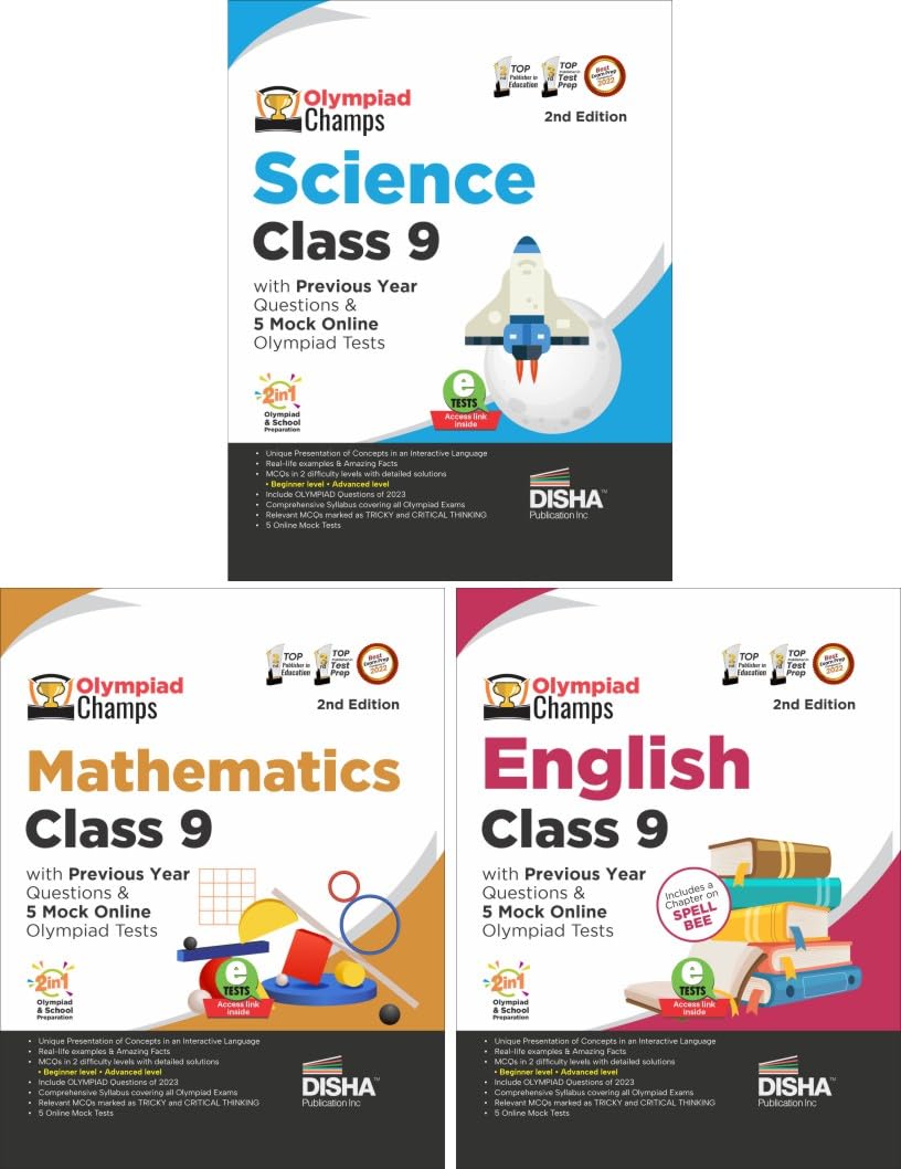 Olympiad Champs Science, Mathematics, English Class 9 with Previous Year Questions & 5 Mock Online Olympiad Tests 2nd Edition (set of 3 books)