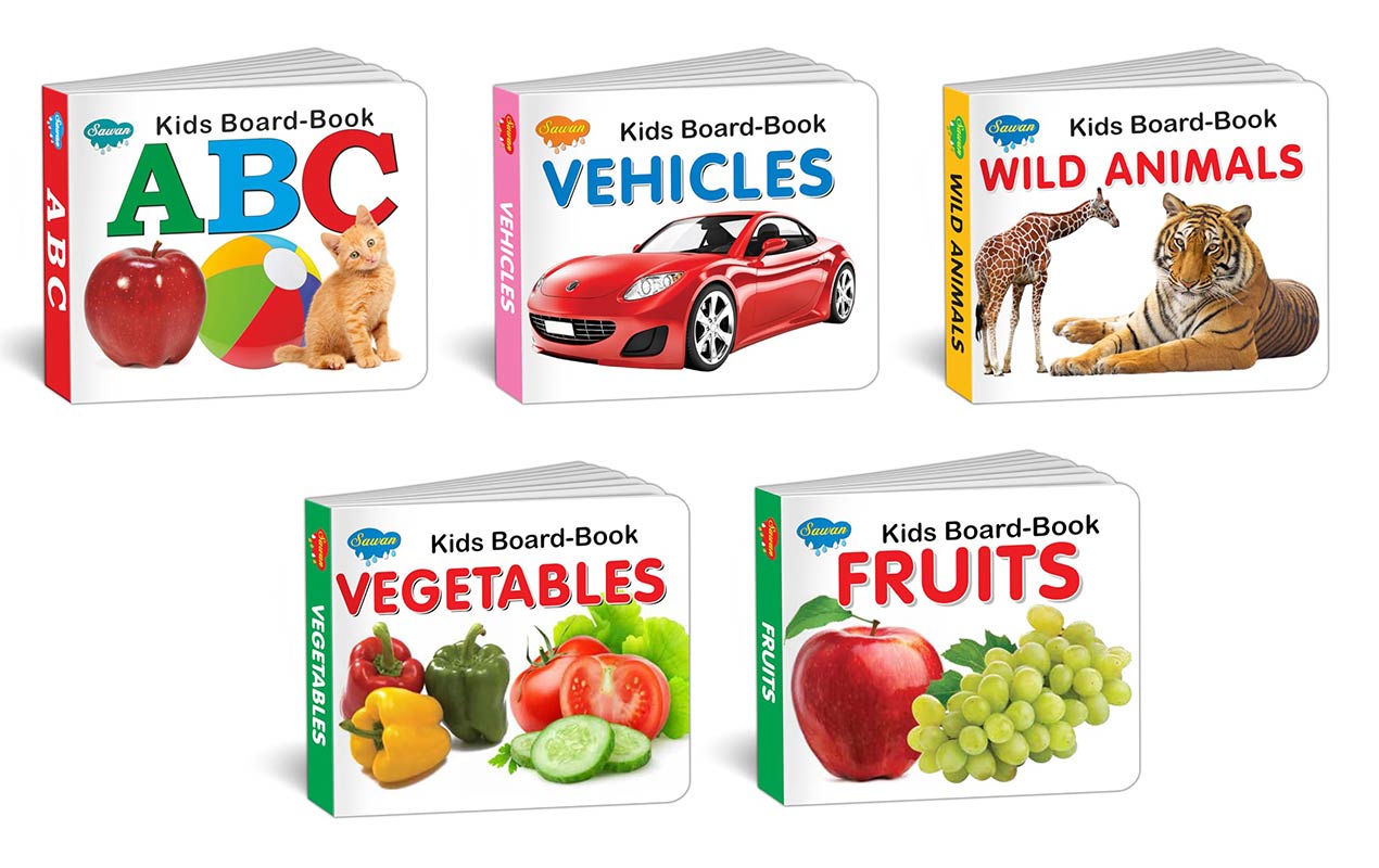 Early Learning Little Library Kids Children Baby Books Set For 1 Year Old to 3 Year Old , Set of 5 Books - Alphabets, Fruits, Vegetables, Vehicles, Wild Animals. Best Books For Toddlers.