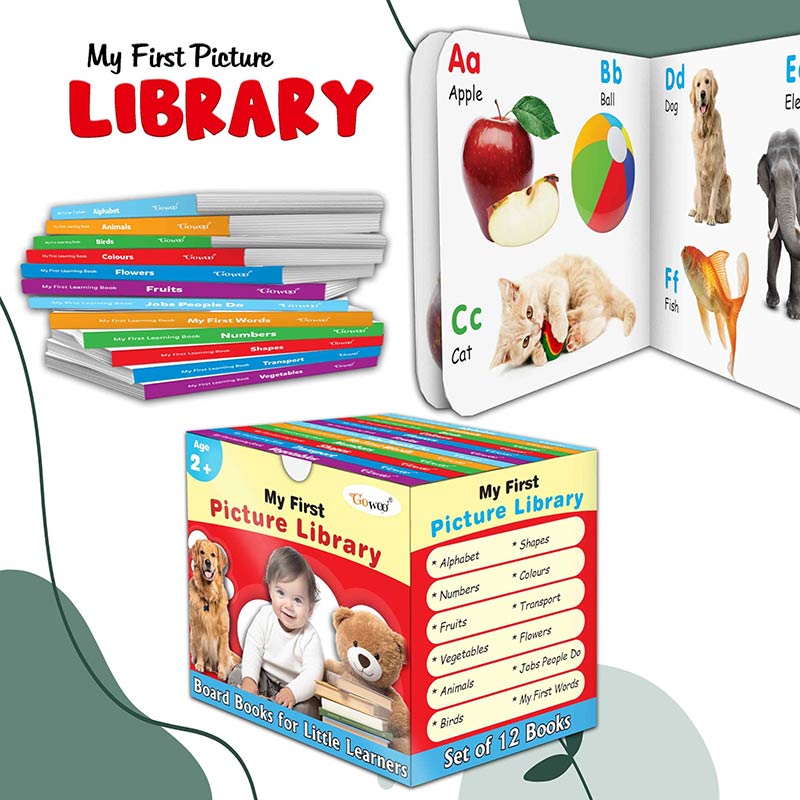 Toddlers learning library box set (Red Edition) : Learning board book for kids, My First Picture Library Box, Library Boxset of 12 Board Books For Children