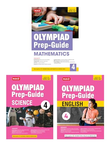 MTG Olympiad Prep-Guide Class-4 Mathematics, Science & English (Set of 3 Books) - Detailed Theory, Self Test with IMO-NSO-IEO Chapterwise Previous Year Question Paper For SOF 2024-25 Exam