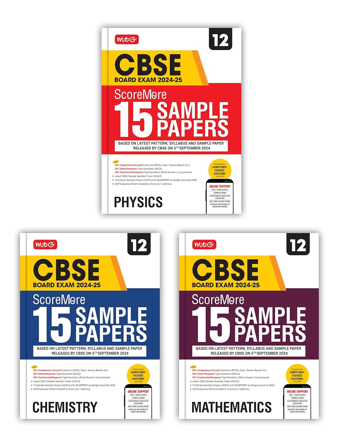 MTG CBSE Class 12 ScoreMore 15 Sample Papers Physics, Chemistry & Mathematics Books For 2025 Board Exam (Set of 3)