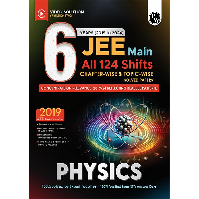 PW JEE Main 6 Years (2019-2024) Physics All Shifts Online Previous Years Solved Papers Chapterwise and Topicwise PYQs For JEE Main 2025 Exams