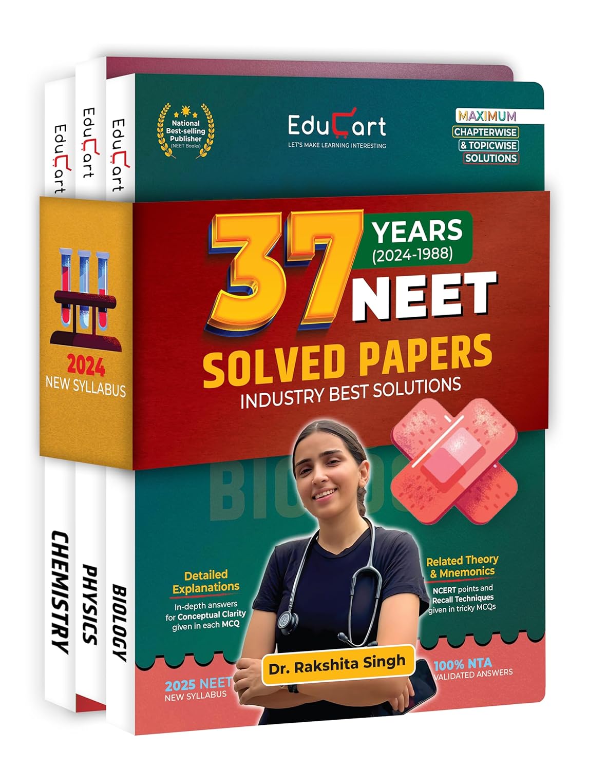 Educart NEET 37 Years Physics, Chemistry and Biology Solved Papers (PYQs) Chapterwise and Topicwise for NEET 2025 Exam