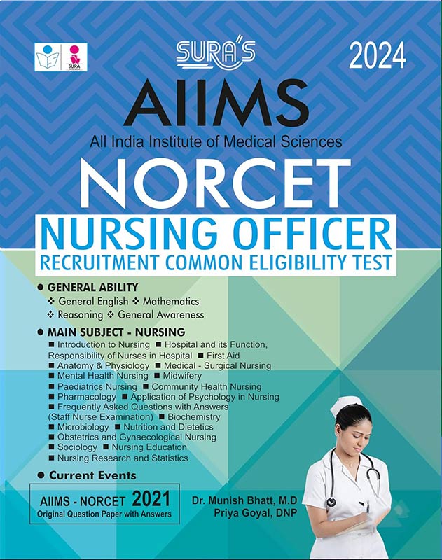 SURA'S AIIMS NORCET Nursing Officer Common Eligibility Test Exam Book Guide English 2024