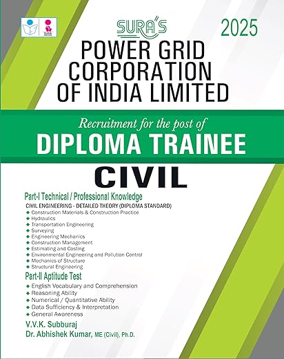 SURA`S PGCIL Power Grid Corporation of India Limited Diploma Trainee Civil Engineering Exam Book Guide in English Medium 2025