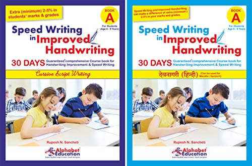 Cursive and Hindi writing Combo - Speed writing in improved handwriting - Book A (For age 6-9 years) - 30 Days comprehensive Handwriting practice book for speed writing and handwriting improvement