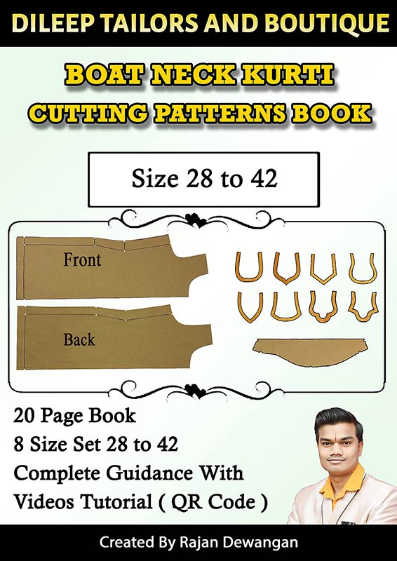 Boat Neck Kurti Paper Cutting Patterns With Cutting Tutorial Book Set Of 8 Size From 28-42 By Dileep Tailors