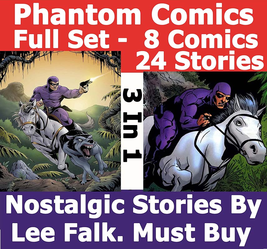 Phantom Comics | Phantom Comics Full Set | 8 Phantom Comics | 24 Phantom Stories | One Book Contains Three Stories | Phantom Comics By Lee Falk In Colour