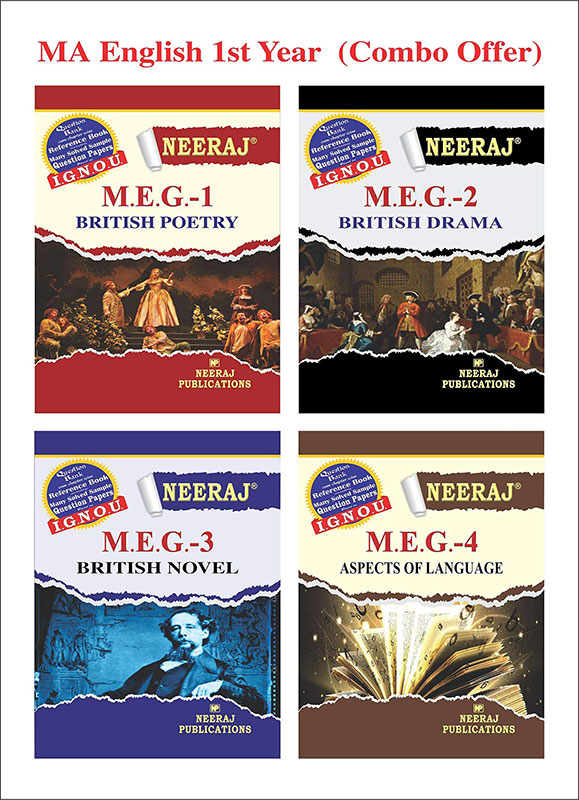 NEERAJ Self Help Book for IGNOU - MA English First Year - MEG-1 | MEG-2 | MEG-3 | MEG-4 With Solved Previous Years Question Papers and Important Exam Notes SET OF 4 BOOKS - COMBO - LATEST EDITION [Paperback] Neeraj Publications [Paperback] Neeraj Publications