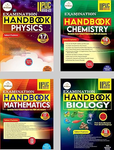 SPR 2nd PUC Handbook -PHYSICS. CHEMISTRY.MATHEMATICS.BIOLOGY -Set Of 4 Books [ Chapter wise Q&A, Model Papers, 16 Solved Papers]