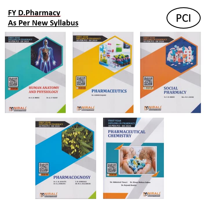 Set Of 5 Books For 1st Year D.pharmacy As Per New PCI Syllabus [Human Anatomy &Physiology, Pharmaceutics, Social pharmacy, Pharmacognosy, Pharmaceutical Chemistry]