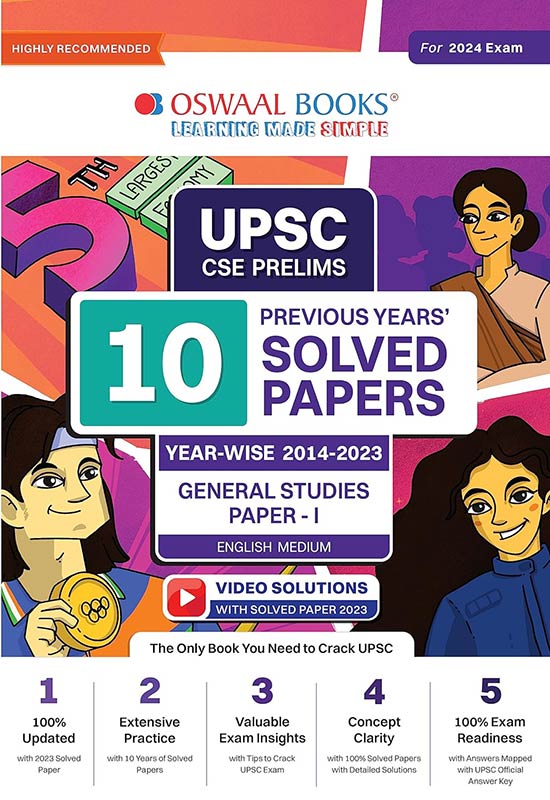 Oswaal UPSC CSE Prelims 10 Previous Years Solved Papers Year-Wise (2014-2023) General Studies Paper-I