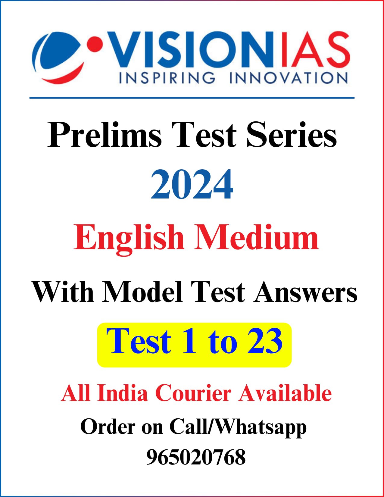 Vision IAS Prelims Test Series 2024 | Test 1 To 23 With Solutions | English Medium | Photocopy For UPSC Civil Services 2024 | Staple Bound