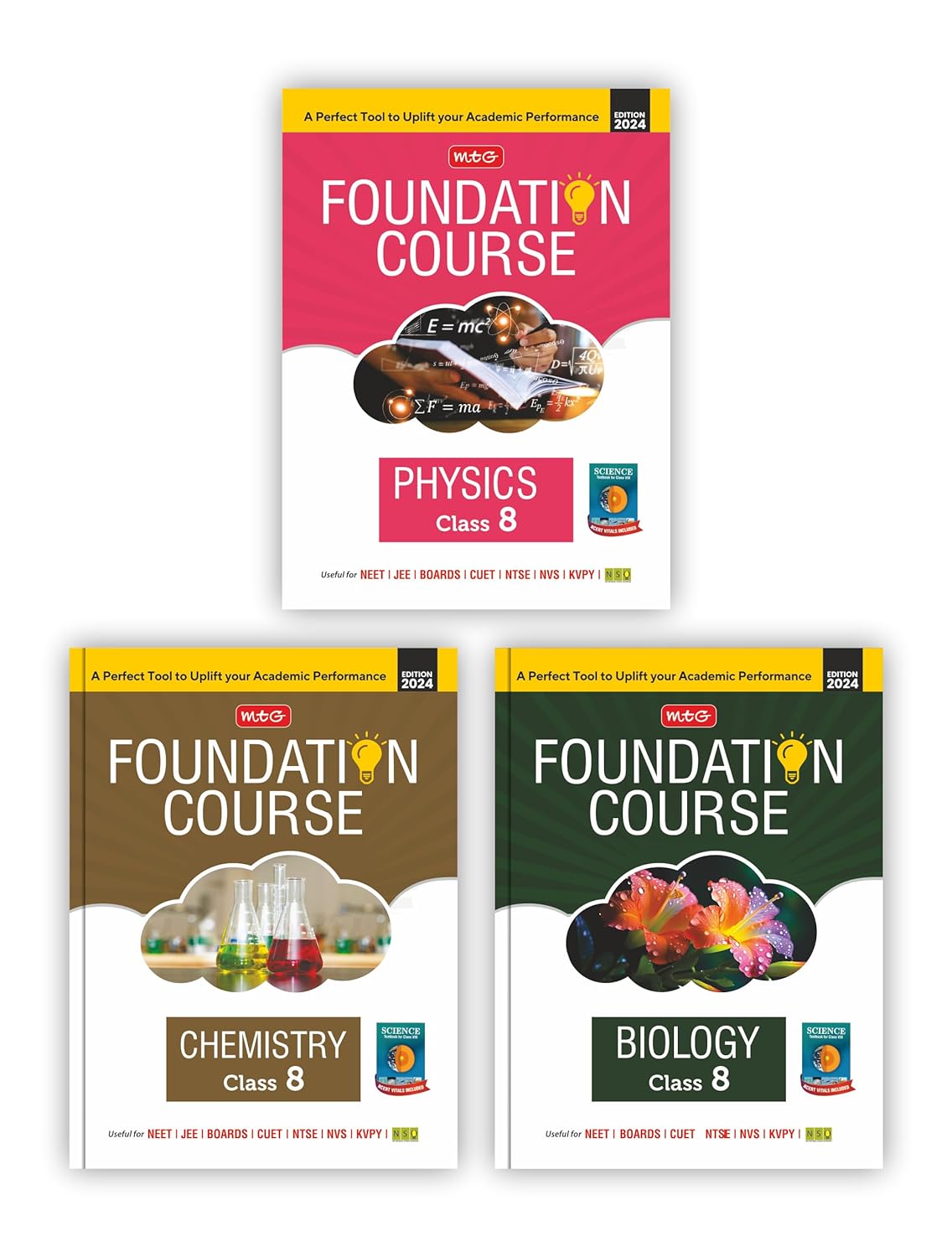 MTG NEET Foundation Class 8 Physics, Chemistry & Biology (Set of 3 Books)