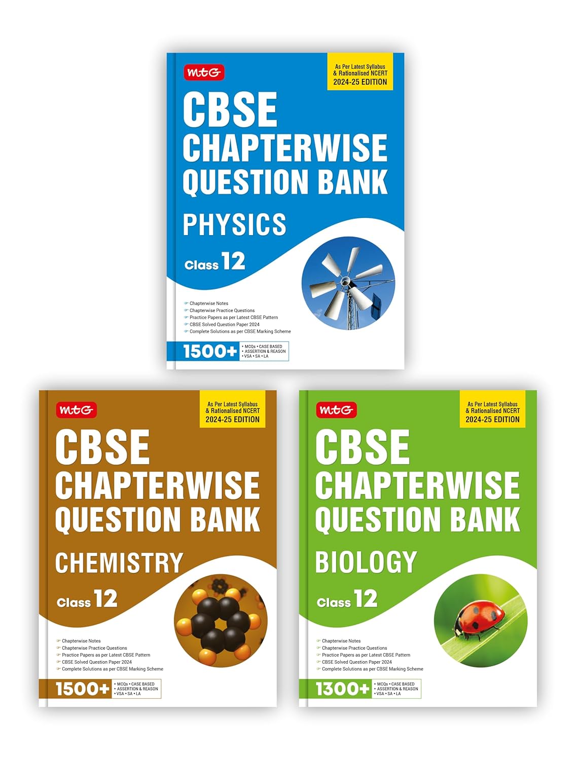 MTG CBSE Class 12 Chapterwise Question Bank Physics, Chemistry & Biology For 2025 Board Exam (Set of 3 Books)