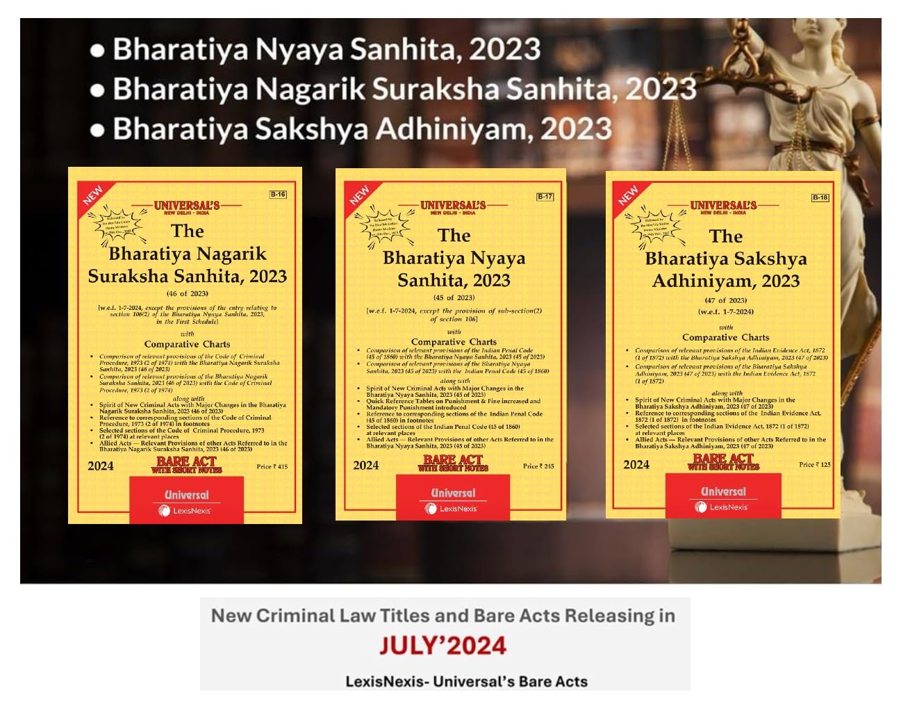 Universal Combo of 3 Books New Criminal Laws BNSA 2023