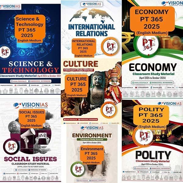 Vision IAS PT 365 Science & Technology, Social Issues, IR, Culture, Environment, Economy and Polity 2025 English Medium Photocopy (Pack of 7 Books) With Clear Print